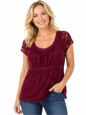 J. Jill Deep Red Lace Blouse